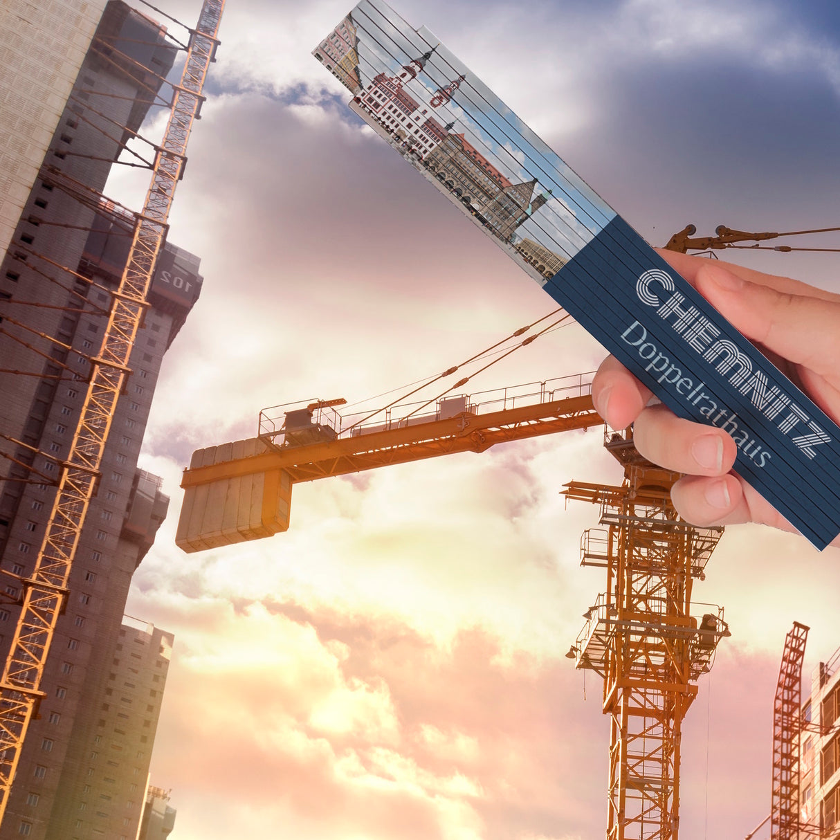 streetline Chemnitz Doppelrathaus Meterstab aus Holz