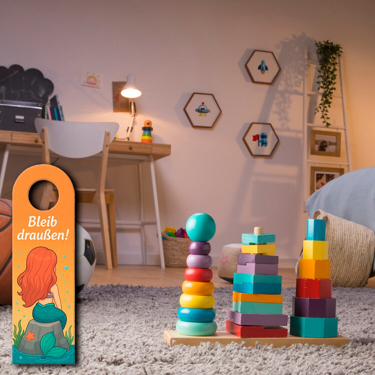 Cartoon Meerjungfrau Bleib draußen! Komm rein! Türhänger für Kinder