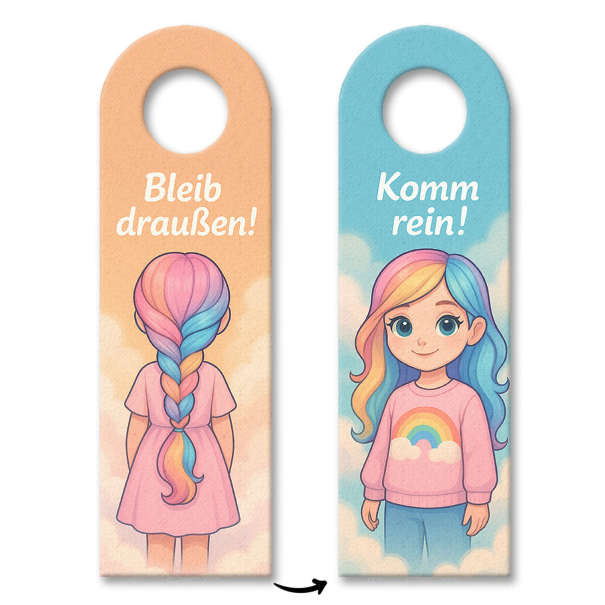 Mädchen Regenbogenhaar Bleib draußen! Komm rein! Türhänger