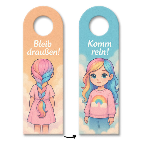 Mädchen Regenbogenhaar Bleib draußen! Komm rein! Türhänger