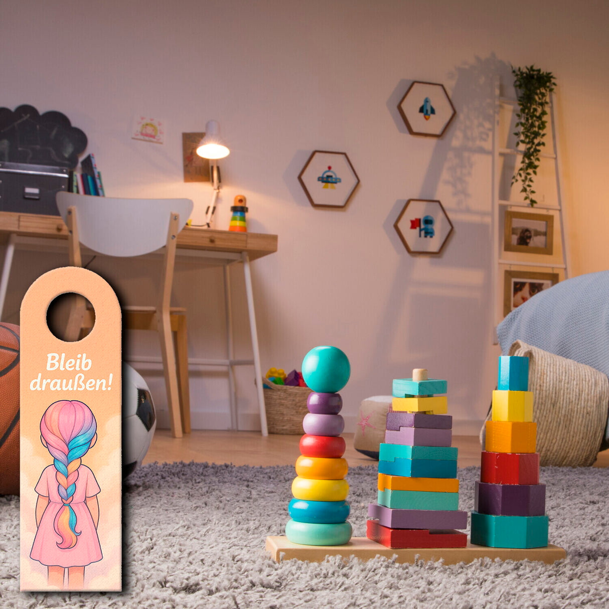 Mädchen Regenbogenhaar Bleib draußen! Komm rein! Türhänger