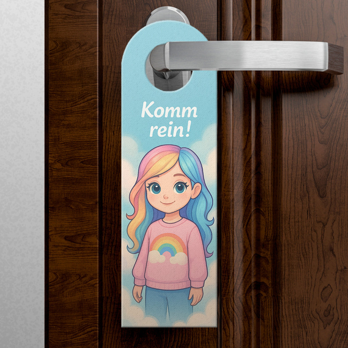 Mädchen Regenbogenhaar Bleib draußen! Komm rein! Türhänger