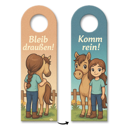 Pony und Mädchen Bleib draußen! Komm rein! Türhänger
