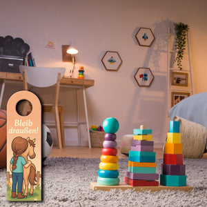 Pony und Mädchen Bleib draußen! Komm rein! Türhänger