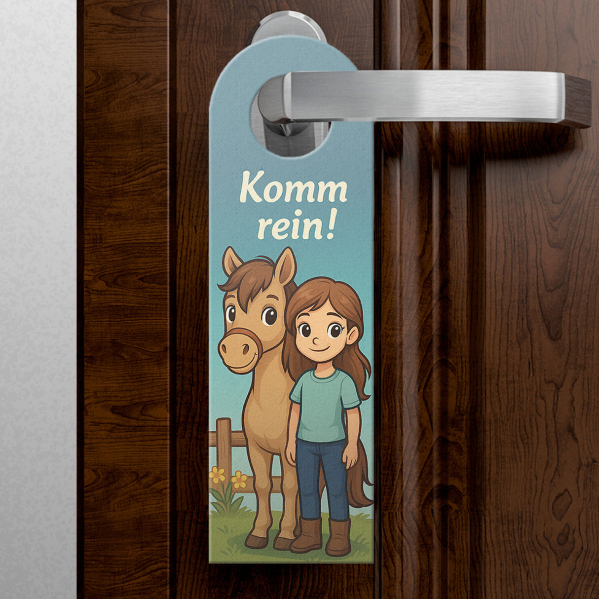 Pony und Mädchen Bleib draußen! Komm rein! Türhänger