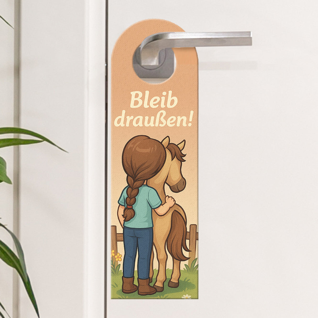 Pony und Mädchen Bleib draußen! Komm rein! Türhänger