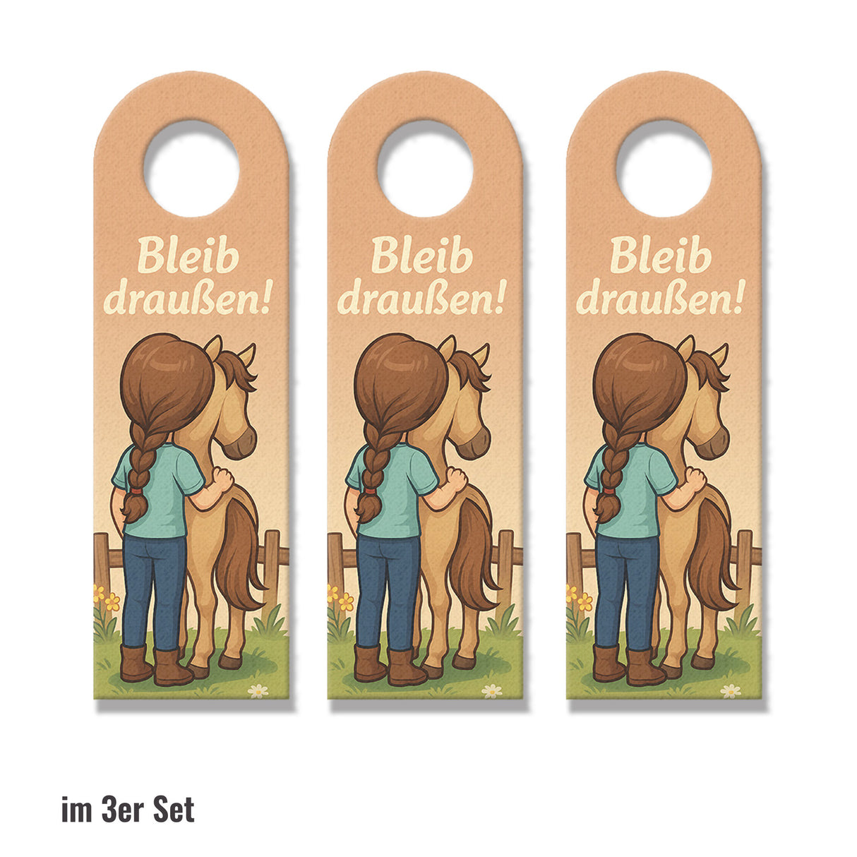 Pony und Mädchen Bleib draußen! Komm rein! Türhänger