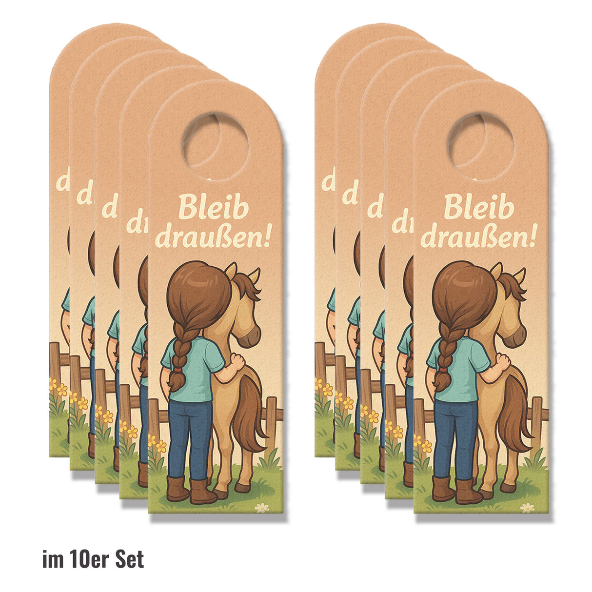 Pony und Mädchen Bleib draußen! Komm rein! Türhänger