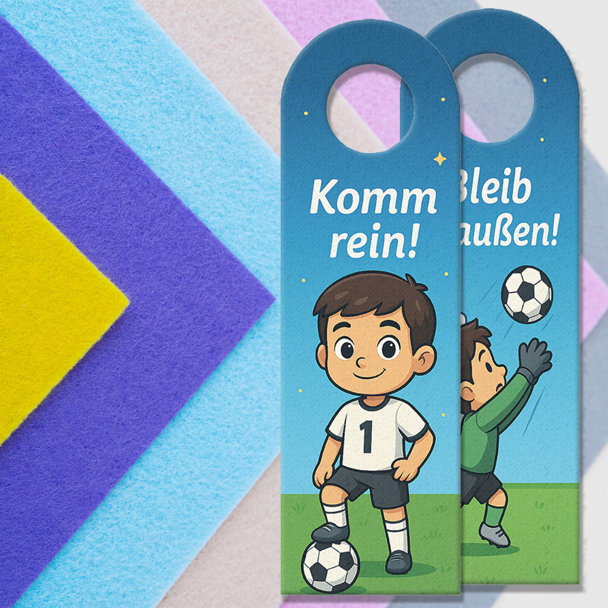 Fußball Kind Cartoon Bleib draußen! Komm rein! Türhänger