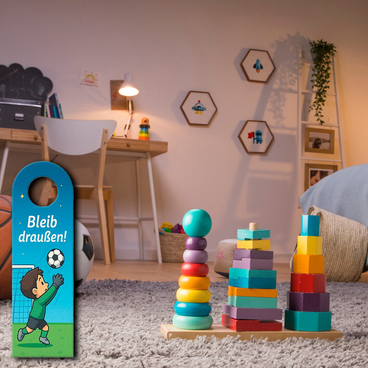 Fußball Kind Cartoon Bleib draußen! Komm rein! Türhänger