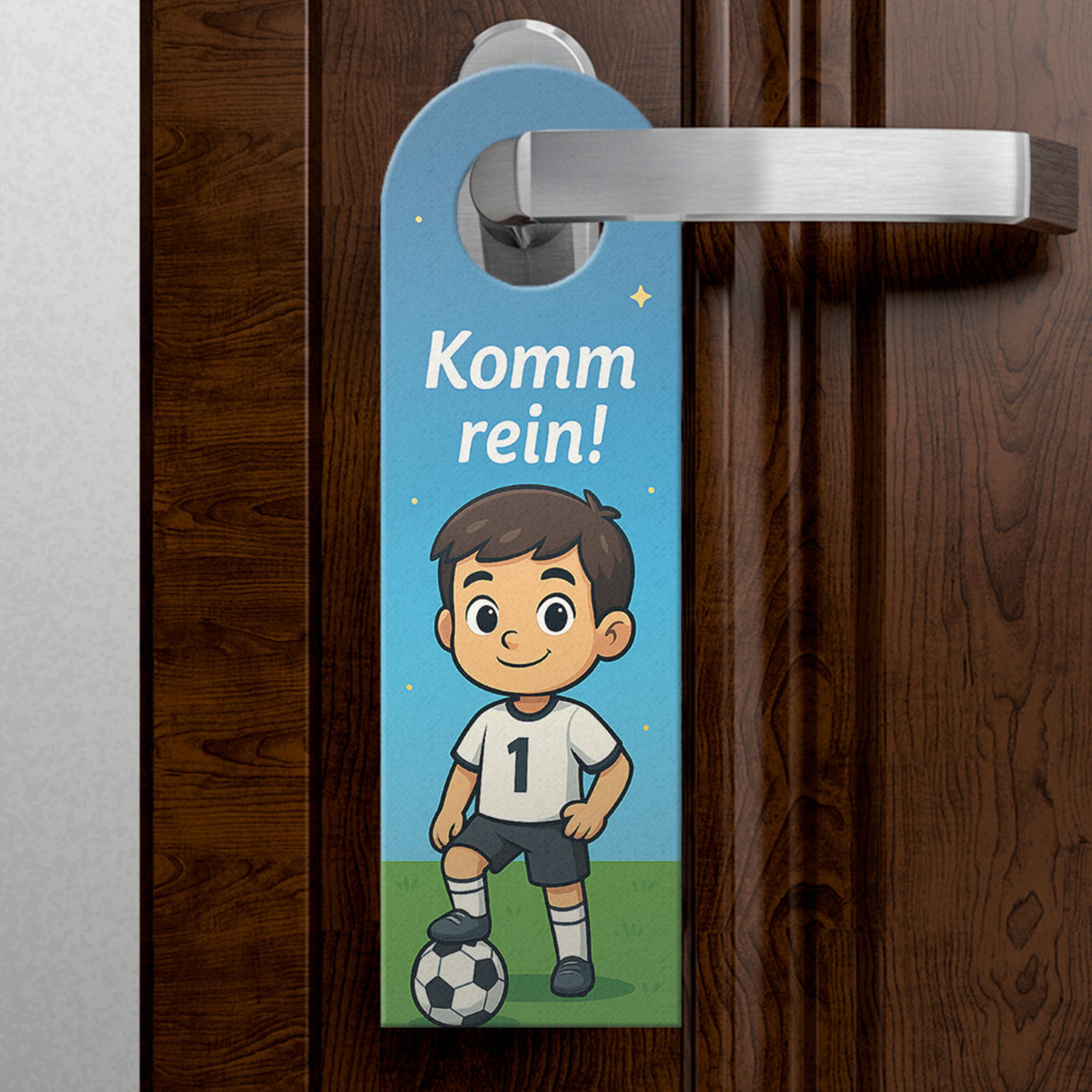 Fußball Kind Cartoon Bleib draußen! Komm rein! Türhänger