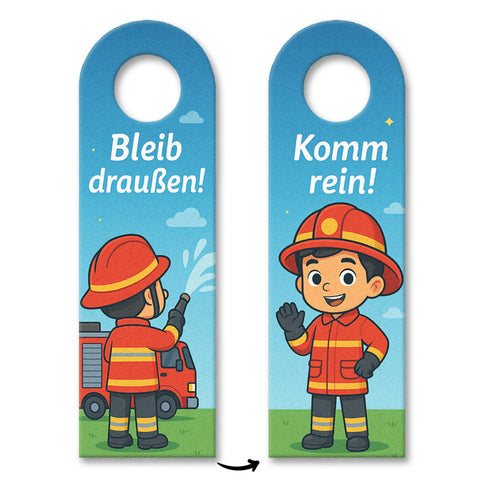 Feuerwehrmann Cartoon Bleib draußen! Komm rein! Türhänger mit Spruch für Kinder