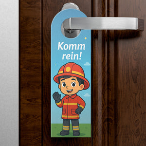 Feuerwehrmann Cartoon Bleib draußen! Komm rein! Türhänger mit Spruch für Kinder