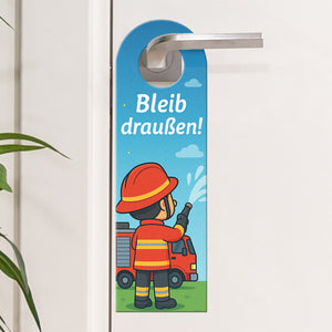 Feuerwehrmann Cartoon Bleib draußen! Komm rein! Türhänger mit Spruch für Kinder