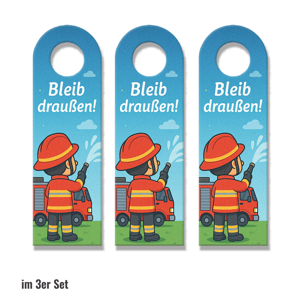 Feuerwehrmann Cartoon Bleib draußen! Komm rein! Türhänger mit Spruch für Kinder