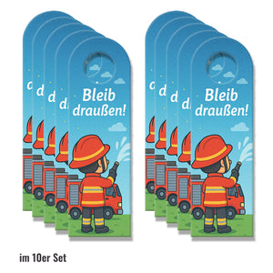 Feuerwehrmann Cartoon Bleib draußen! Komm rein! Türhänger mit Spruch für Kinder