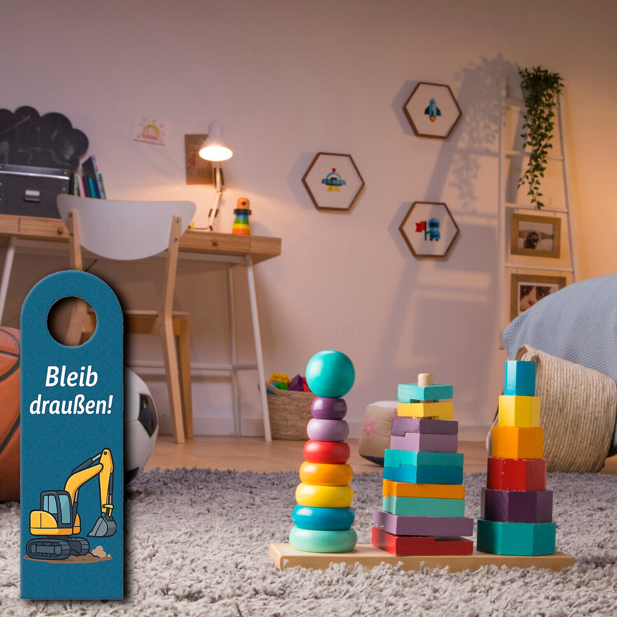 Bagger Cartoon Bleib draußen! Komm rein! Türhänger