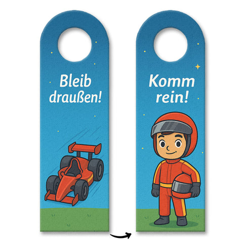 Rennwagen Cartoon Bleib draußen! Komm rein! Türhänger für Kinderzimmer