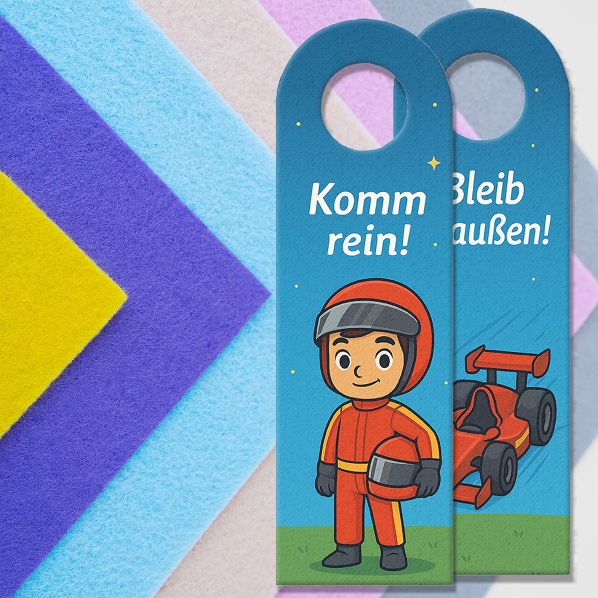 Rennwagen Cartoon Bleib draußen! Komm rein! Türhänger für Kinderzimmer