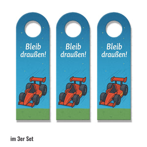 Rennwagen Cartoon Bleib draußen! Komm rein! Türhänger für Kinderzimmer