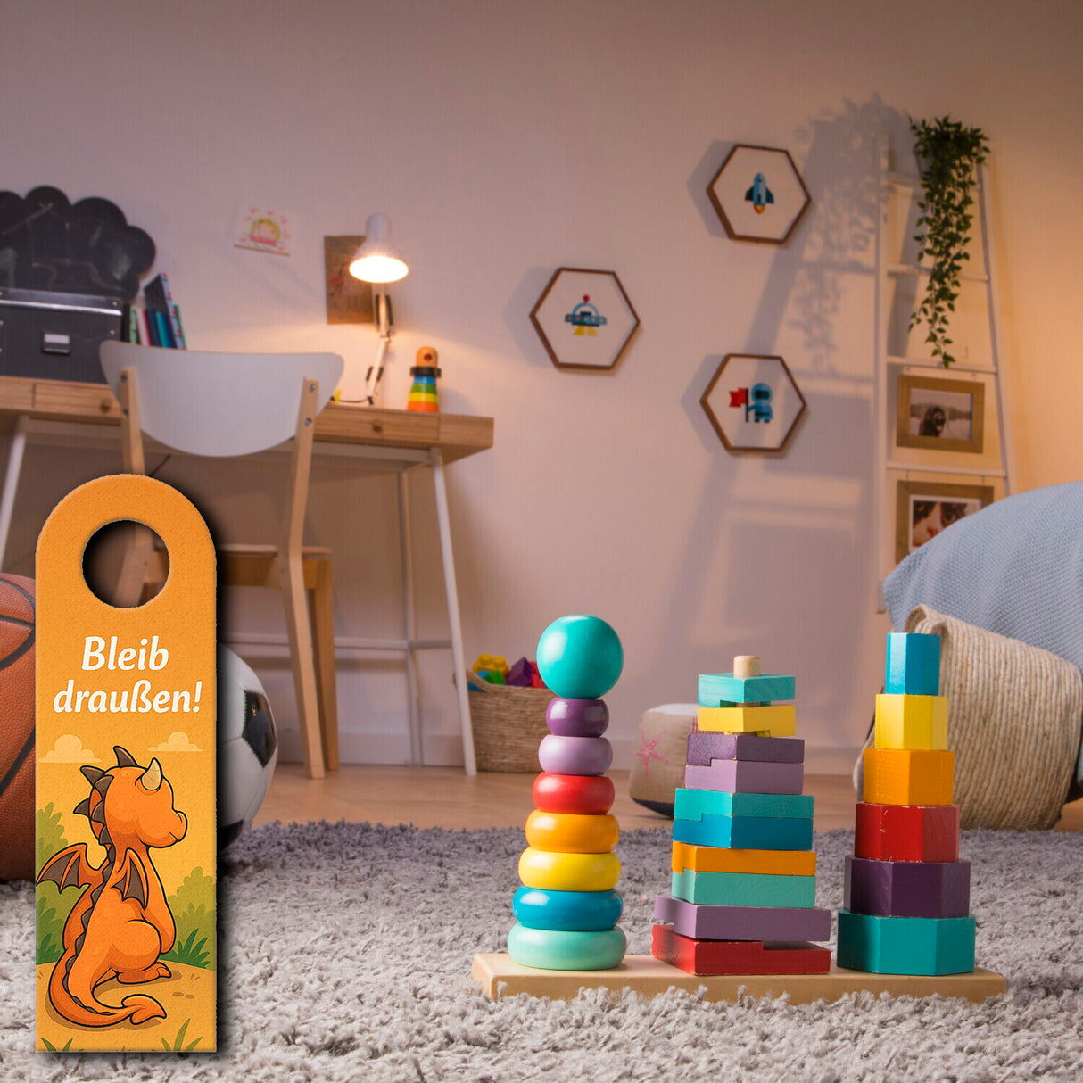 Drachen Cartoon Bleib draußen! Komm rein! Türhänger