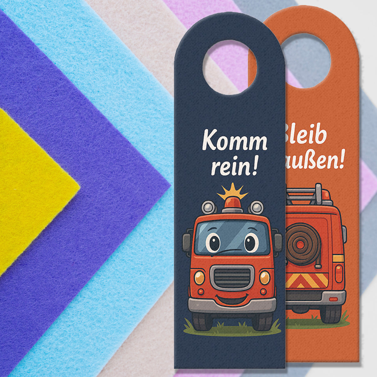 Feuerwehrauto Cartoon Bleib draußen! Komm rein! Türhänger