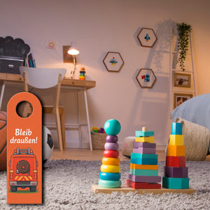 Feuerwehrauto Cartoon Bleib draußen! Komm rein! Türhänger