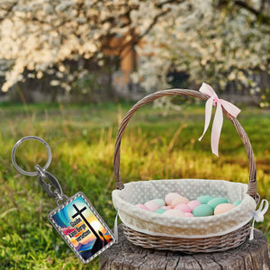 Berg mit Kreuz Schlüsselanhänger mit Spruch: Glaube kann Berge versetzen