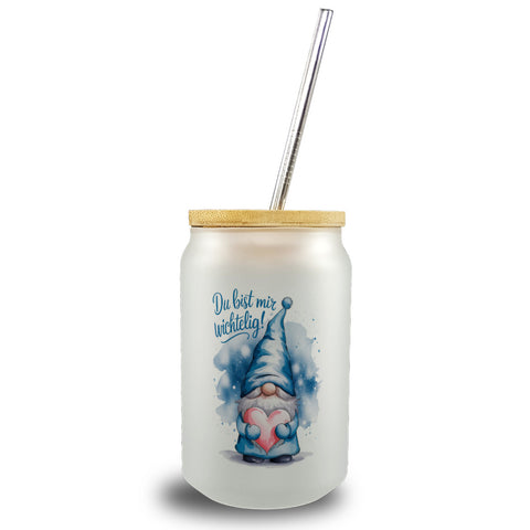 Du bist mir wichtelig! Wichtel Trinkglas mit Bambusdeckel