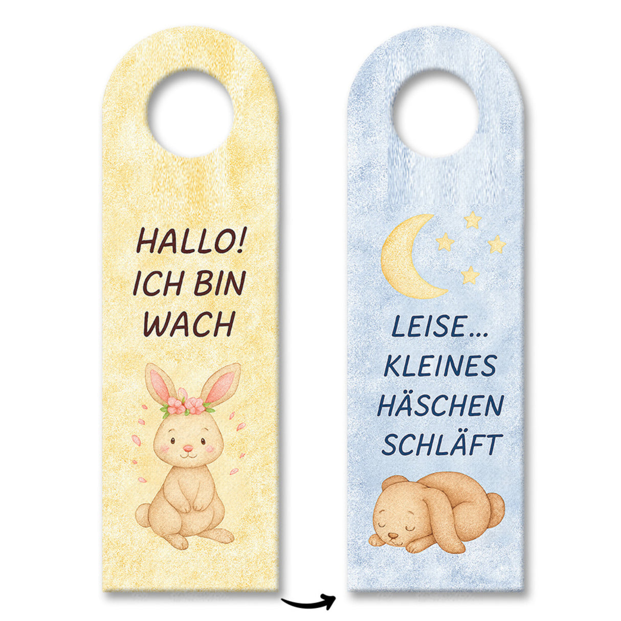 Häschen Ich bin wach kleines Häschen schläft Türhänger für Kinderzimmer
