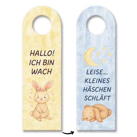 Häschen Ich bin wach kleines Häschen schläft Türhänger für Kinderzimmer