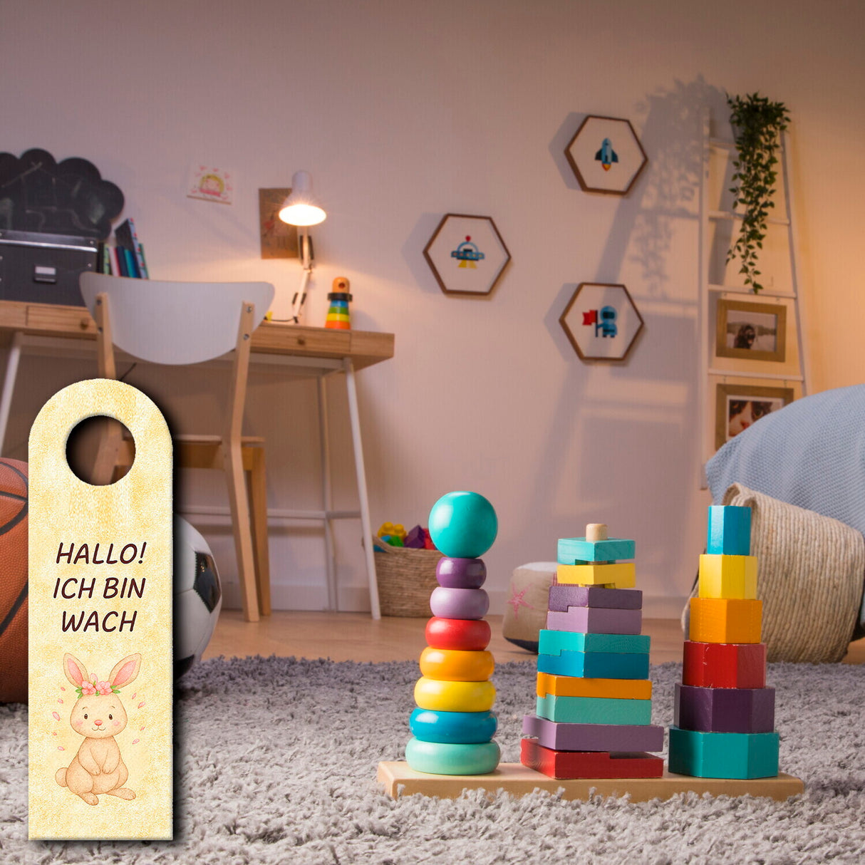 Häschen Ich bin wach kleines Häschen schläft Türhänger für Kinderzimmer