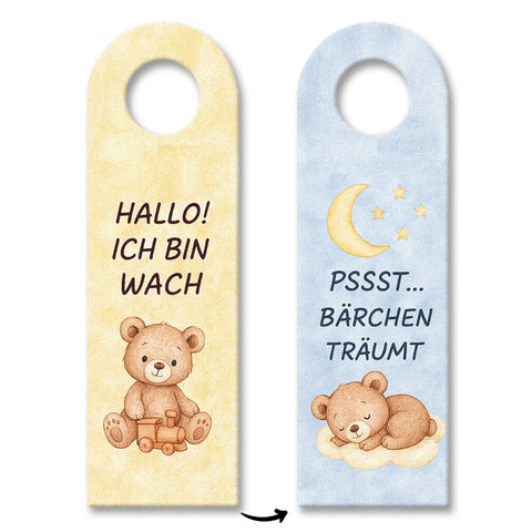 Teddybär Ich bin wach Bärchen träumt Türhänger fürs Kinderzimmer
