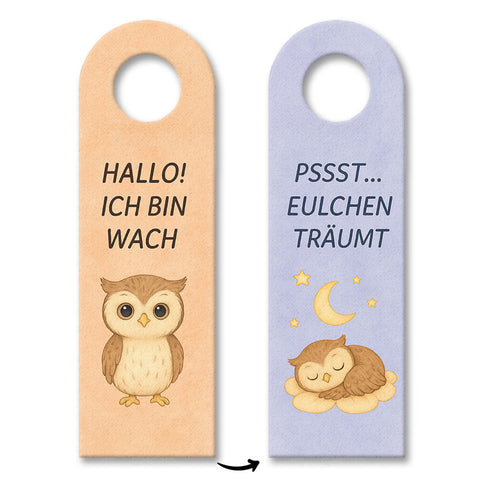 Hallo Ich bin wach Eule träumt Türhänger fürs Kinderzimmer