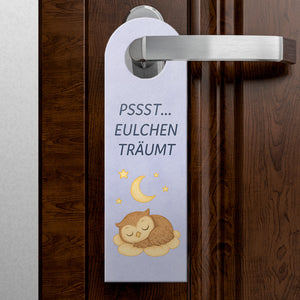 Hallo Ich bin wach Eule träumt Türhänger fürs Kinderzimmer