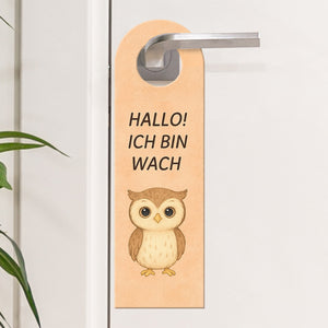 Hallo Ich bin wach Eule träumt Türhänger fürs Kinderzimmer