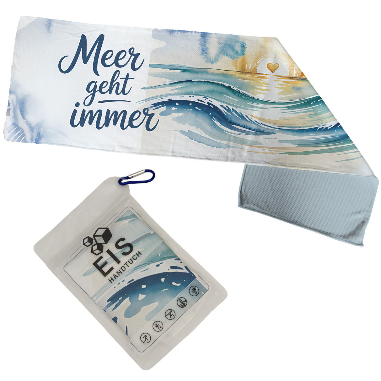 Maritimes Wellenmotiv Eishandtuch - Meer geht immer