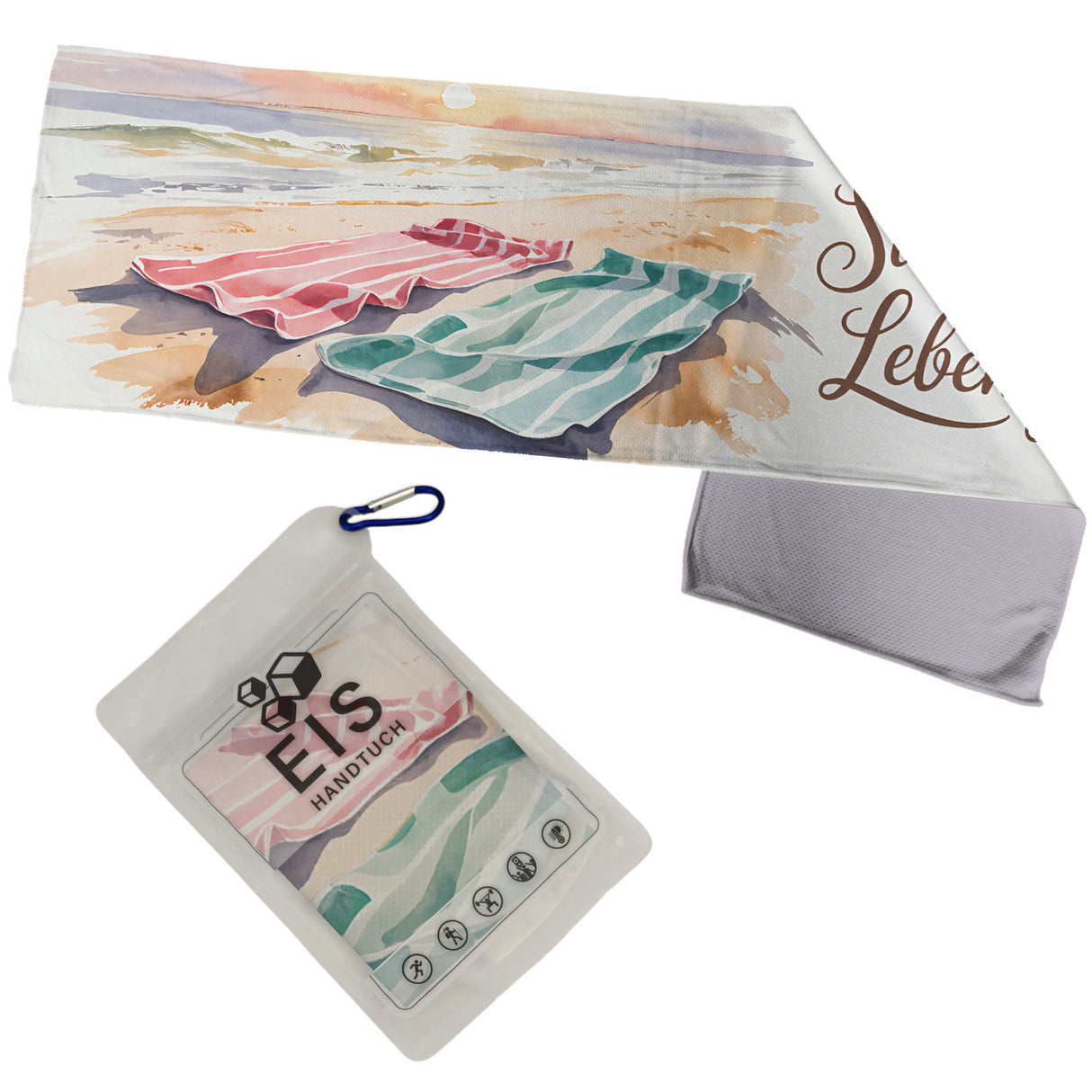 Maritimes Strandszene Eishandtuch - Strandzeit ist Lebenszeit