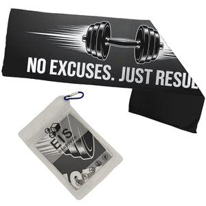 Fitness Eishandtuch mit Hantel - No excuses. Just results.
