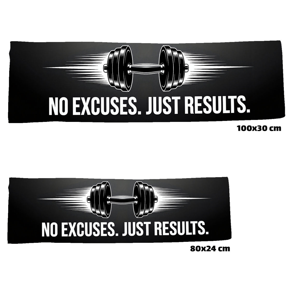 Fitness Eishandtuch mit Hantel - No excuses. Just results.