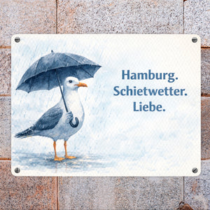 Möwe Hamburg Schietwetter Metallschild in 15x20 cm Norddeutschland