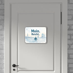 Moin. Reicht. Uferlandschaft mit Boot Metallschild in 15x20 cm