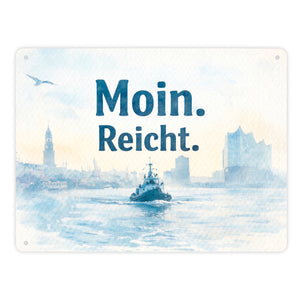 Moin. Reicht. Uferlandschaft mit Boot Metallschild in 15x20 cm
