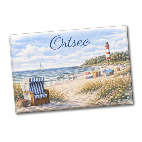 Strandszene Ostsee Souvenir Souvenir Magnet mit Leuchtturm und Strandkorb
