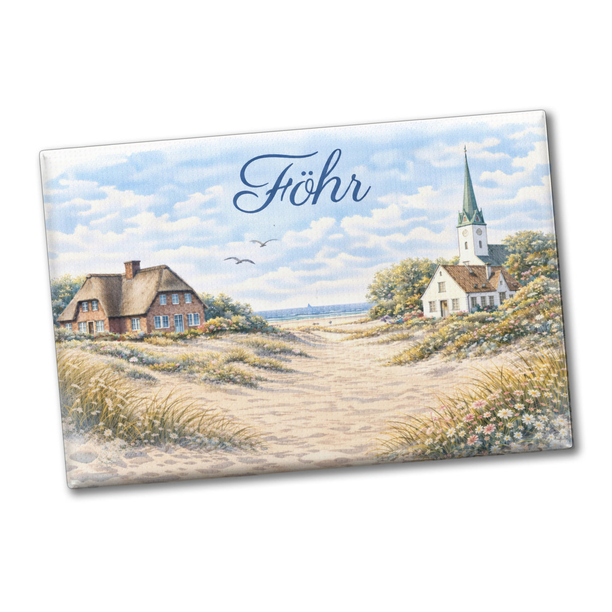 Küstenlandschaft Föhr Souvenir Souvenir Magnet mit Kirche