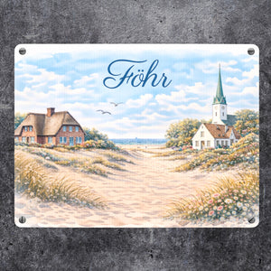 Küstenlandschaft Föhr Souvenir Metallschild in 15x20 cm mit Kirche