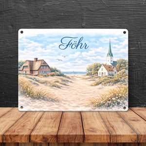 Küstenlandschaft Föhr Souvenir Metallschild in 15x20 cm mit Kirche