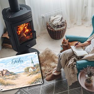 Küstenlandschaft Föhr Souvenir Metallschild in 15x20 cm mit Kirche