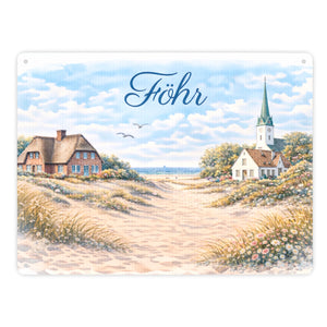 Küstenlandschaft Föhr Souvenir Metallschild in 15x20 cm mit Kirche