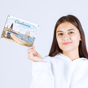 Cuxhaven Strandkorb Segelschiff Metallschild in 15x20 cm